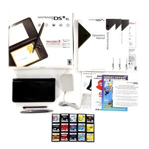 Nintendo DSi XL Bronze Brown Handheld System Bundle Complete In Box w/ 15 Games